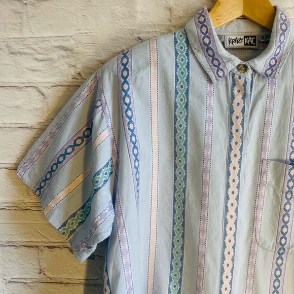 Krazy Kat Vintage 90’s Women’s Medium Shirt Pastel Western Boho Aztec Stripe - Picture 7 of 9